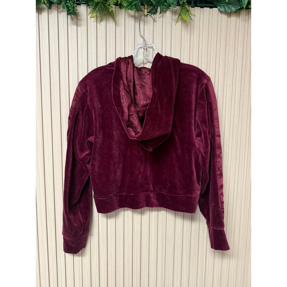 JOE'S Jeans Burgundy Velour Full Zipped Cropped Hooded Jacket Sz S New with Tags - Picture 4 of 11